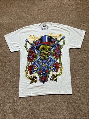 VTG 00’s / Y2K Ed Hardy Style Skull Print White Tee